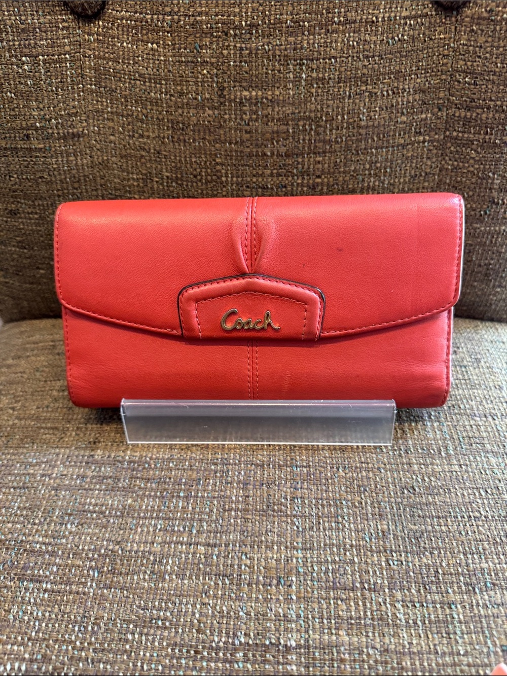Coach Ashley REHAB pleated red checkbook wallet
